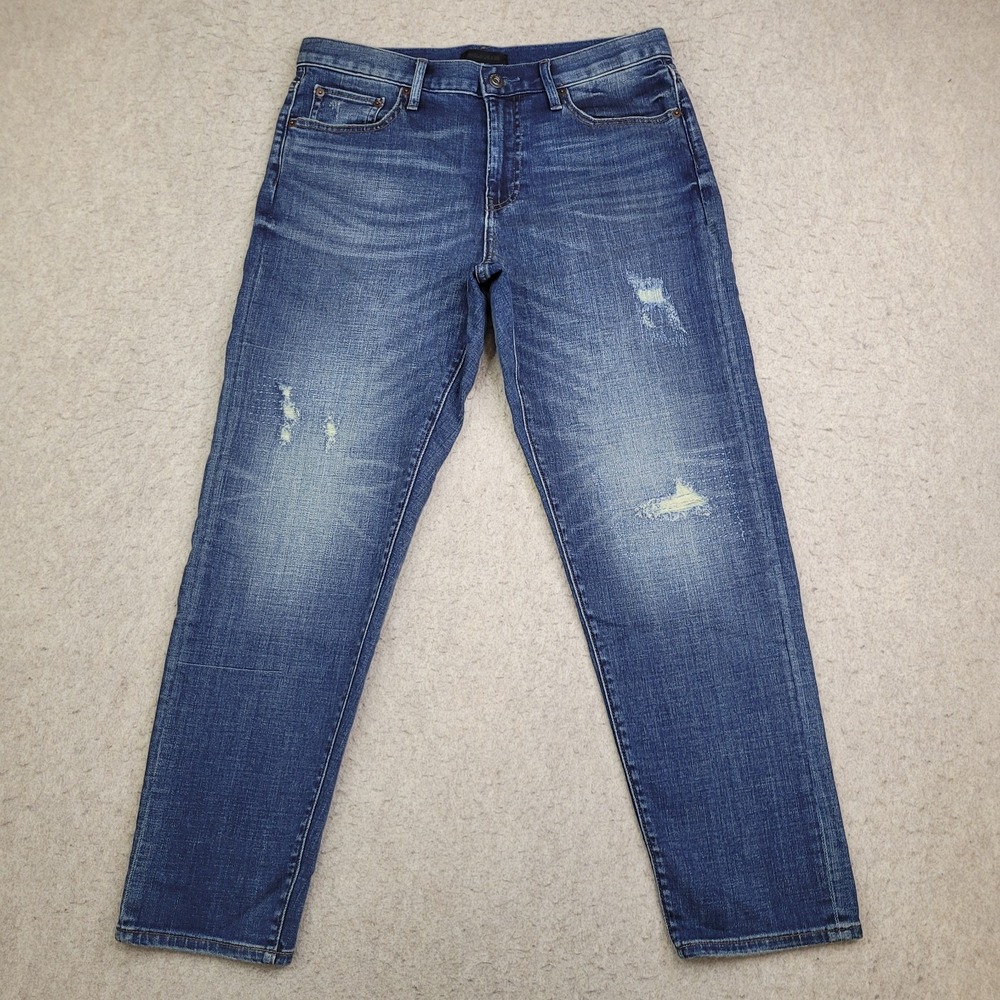 Uniqlo Jeans Slim Boyfriend Tapered Womens 26 Blue Distressed 30x27 Stretch Flex
